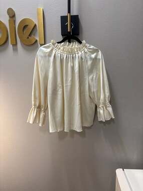 Worthington Cream Satin Ruffle High Neck Blouse